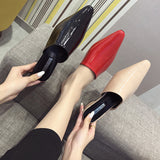 Womens Flats Shoes Mules Slides Pu Leather Slides Low Heels Pointed Toe Slippers