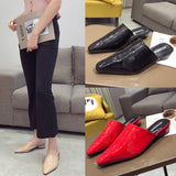 Womens Flats Shoes Mules Slides Pu Leather Slides Low Heels Pointed Toe Slippers