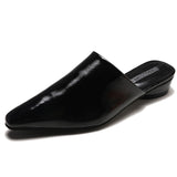 Womens Flats Shoes Mules Slides Pu Leather Slides Low Heels Pointed Toe Slippers
