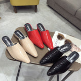 Womens Flats Shoes Mules Slides Pu Leather Slides Low Heels Pointed Toe Slippers