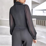 New European And American Style Fashion Mesh Patchwork Button Shirt Top