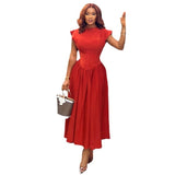 Round Neck Waist Cinched High Waist Fishbone A-line Skirt