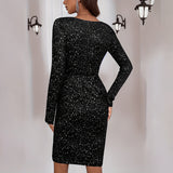 Elegant Women's Clothing Deep V-neck Sequins Hip Dress
